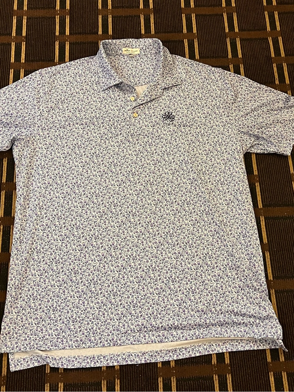 Men’s Peter Millar Golf Polo Tshirt XL Purple Lime & Cup Graphics Erin Hills